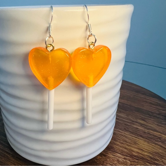Sterling Silver Orange Lollipop Earrings - Picture 3 of 6